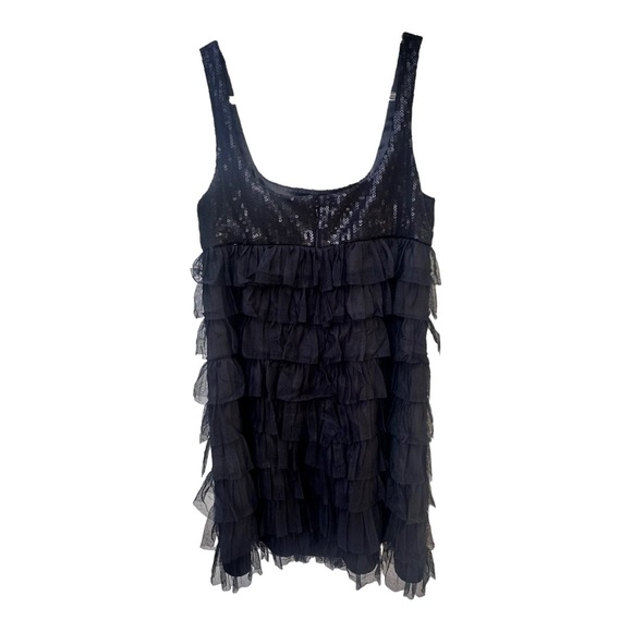 Black Sequin & Layered Mesh Ruffle Cocktail Dress - Picture 5 of 5